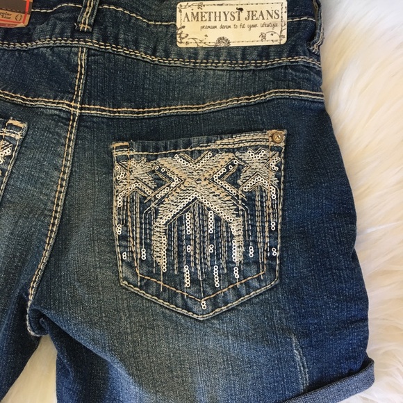 $5 Amethyst shorts jean 3 denim low rise sequin XS - Picture 8 of 8